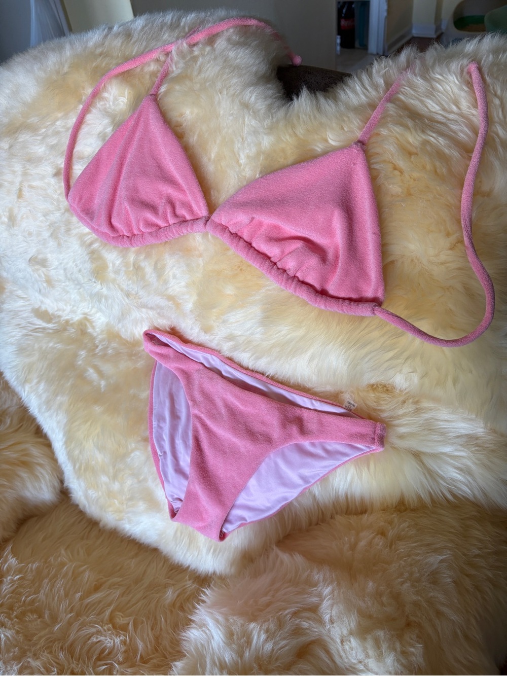 Victoria's Secret Terry Cloth Triangle Bikini Set - Soft Pink - Picture 1 of 3